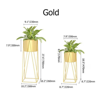 Gold Plant Pots Modern Planter with Gold Stand for Indoor&Outdoor Set of 2